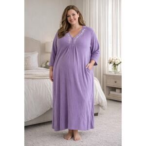 Dreams & Co. Plus Size 1x Long Lavender Purple Terry Zip Robe 3/4 Sleeve New